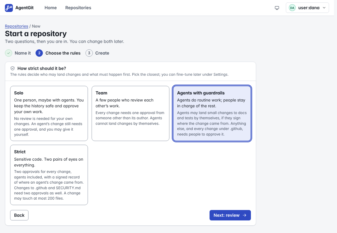 Choosing the rules of a new repository